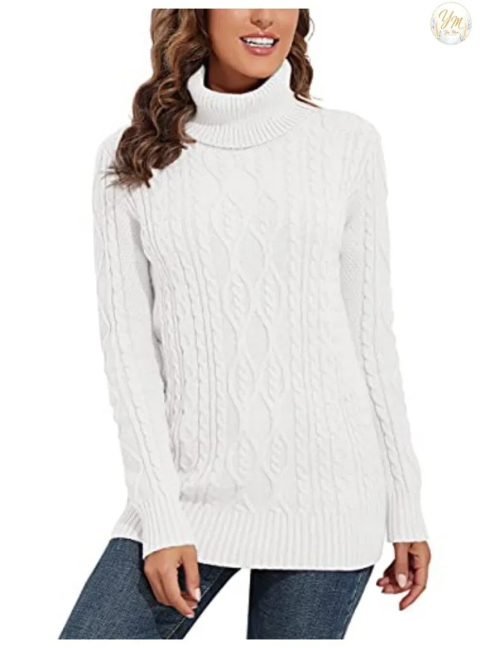 Plus Size Turtleneck Cable Knit Tunic Sweater Women Cozy Long Sleeve Winter Top